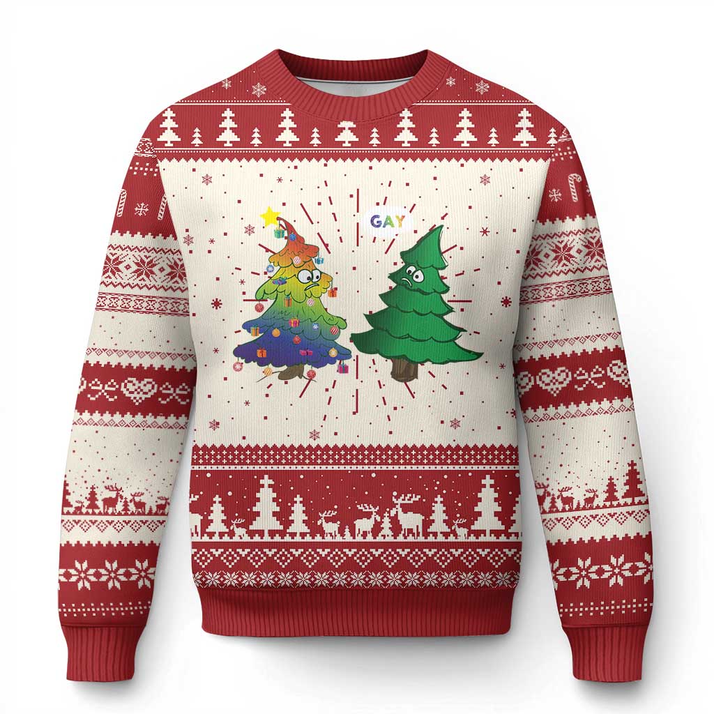 Funny Gay Xmas Ugly Christmas Sweater Rainbow Christmas Tree LGBT TS09 Red Print Your Wear
