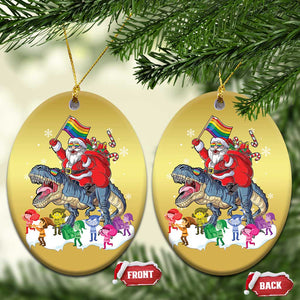 Funny Xmas LGBT Christmas Ornament Rainbow Flag Santa Riding Dinosaur TS09 Oval Gold Print Your Wear