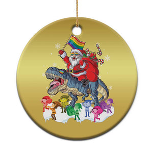 Funny Xmas LGBT Christmas Ornament Rainbow Flag Santa Riding Dinosaur TS09 Print Your Wear