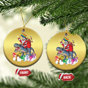 Funny Xmas LGBT Christmas Ornament Rainbow Flag Santa Riding Dinosaur TS09 Circle Gold Print Your Wear