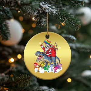 Funny Xmas LGBT Christmas Ornament Rainbow Flag Santa Riding Dinosaur TS09 Print Your Wear