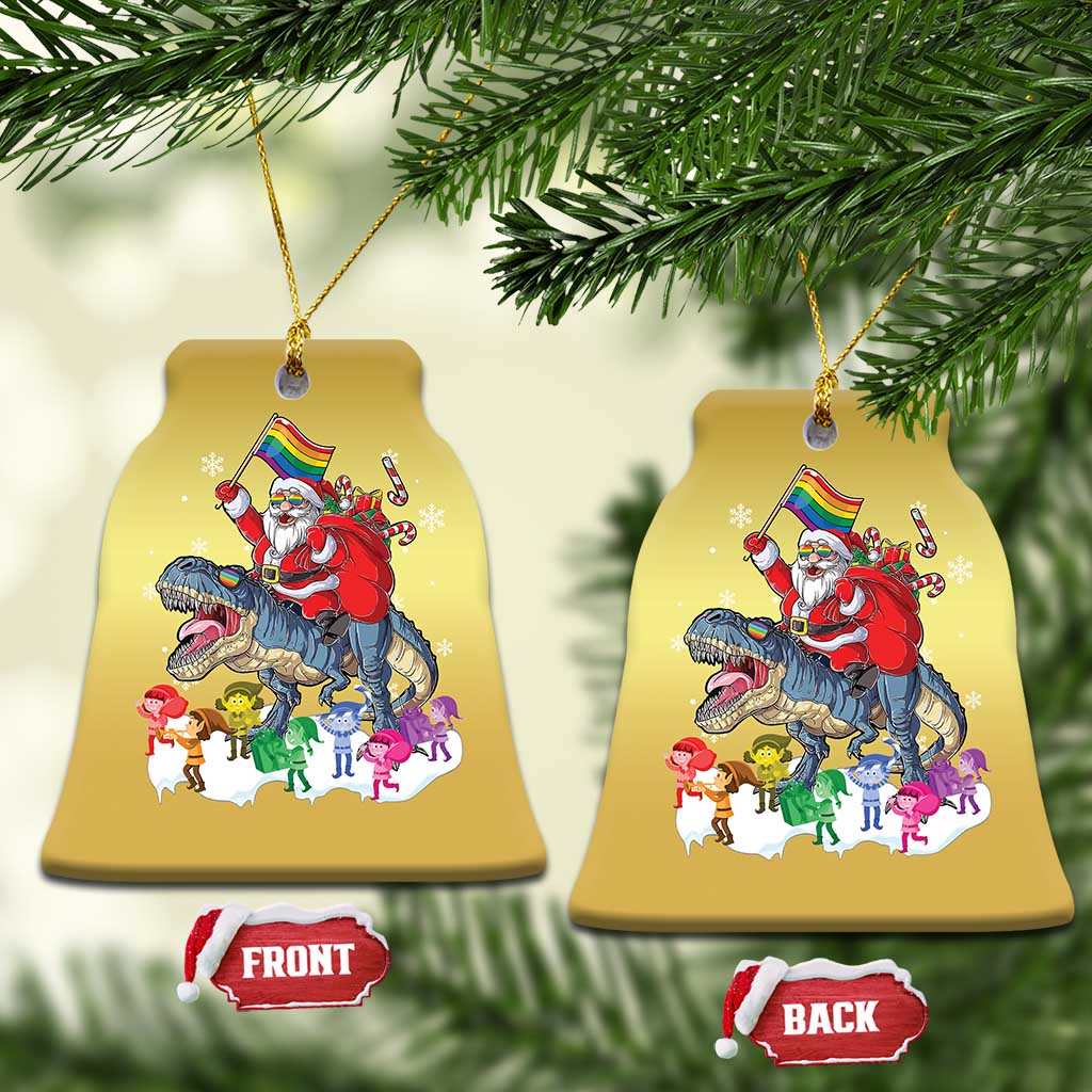 Funny Xmas LGBT Christmas Ornament Rainbow Flag Santa Riding Dinosaur TS09 Bell Flake Gold Print Your Wear