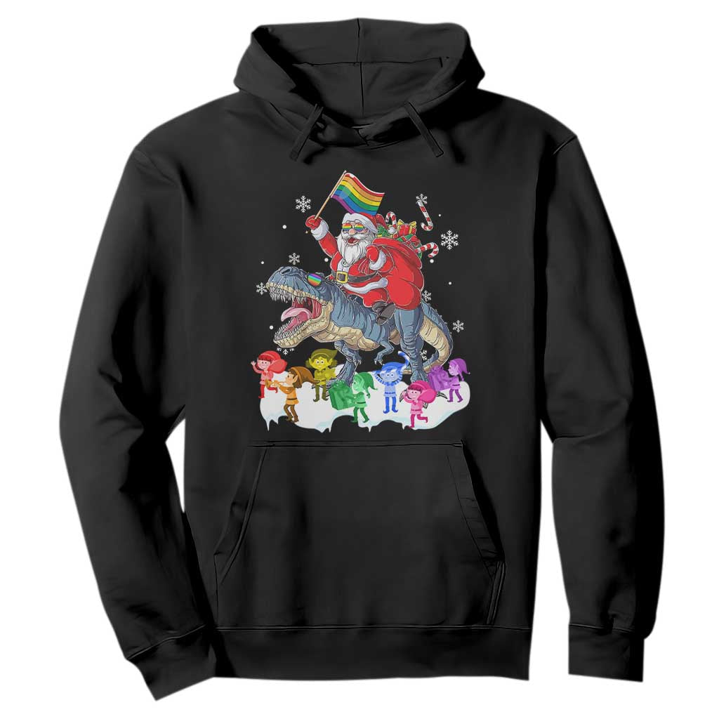 Funny Christmas LGBT Hoodie Rainbow Flag Santa Riding Dinosaur TS09 Black Print Your Wear