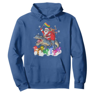 Funny Christmas LGBT Hoodie Rainbow Flag Santa Riding Dinosaur TS09 Royal Blue Print Your Wear