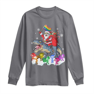 Funny Christmas LGBT Long Sleeve Shirt Rainbow Flag Santa Riding Dinosaur TS09 Charcoal Print Your Wear