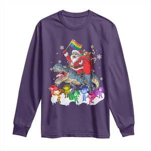 Funny Christmas LGBT Long Sleeve Shirt Rainbow Flag Santa Riding Dinosaur TS09 Purple Print Your Wear