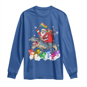 Funny Christmas LGBT Long Sleeve Shirt Rainbow Flag Santa Riding Dinosaur TS09 Royal Blue Print Your Wear