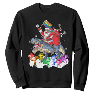 Funny Christmas LGBT Sweatshirt Rainbow Flag Santa Riding Dinosaur TS09 Black Print Your Wear