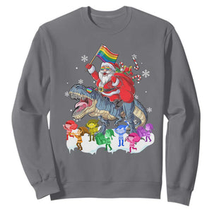 Funny Christmas LGBT Sweatshirt Rainbow Flag Santa Riding Dinosaur TS09 Charcoal Print Your Wear