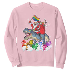 Funny Christmas LGBT Sweatshirt Rainbow Flag Santa Riding Dinosaur TS09 Light Pink Print Your Wear