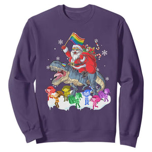 Funny Christmas LGBT Sweatshirt Rainbow Flag Santa Riding Dinosaur TS09 Purple Print Your Wear