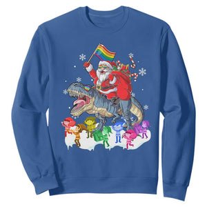 Funny Christmas LGBT Sweatshirt Rainbow Flag Santa Riding Dinosaur TS09 Royal Blue Print Your Wear