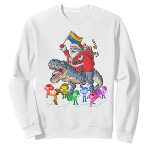 Funny Christmas LGBT Sweatshirt Rainbow Flag Santa Riding Dinosaur TS09 White Print Your Wear