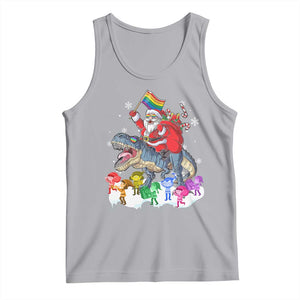 Funny Christmas LGBT Tank Top Rainbow Flag Santa Riding Dinosaur TS09 Athletic Heather Print Your Wear