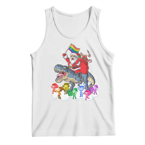 Funny Christmas LGBT Tank Top Rainbow Flag Santa Riding Dinosaur TS09 White Print Your Wear