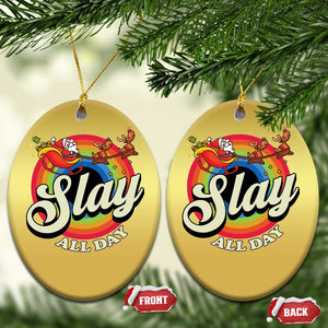 Funny Xmas LGBT Christmas Ornament Slay All Day Sleigh Rainbow TS09 Oval Gold Print Your Wear