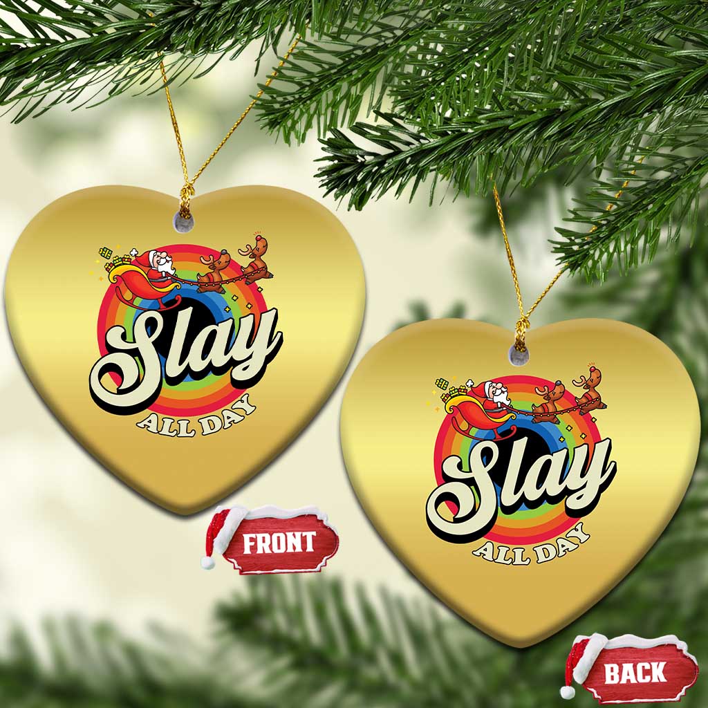 Funny Xmas LGBT Christmas Ornament Slay All Day Sleigh Rainbow TS09 Heart Gold Print Your Wear