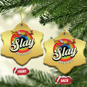 Funny Xmas LGBT Christmas Ornament Slay All Day Sleigh Rainbow TS09 Snow Flake Gold Print Your Wear