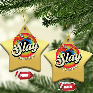 Funny Xmas LGBT Christmas Ornament Slay All Day Sleigh Rainbow TS09 Star Gold Print Your Wear