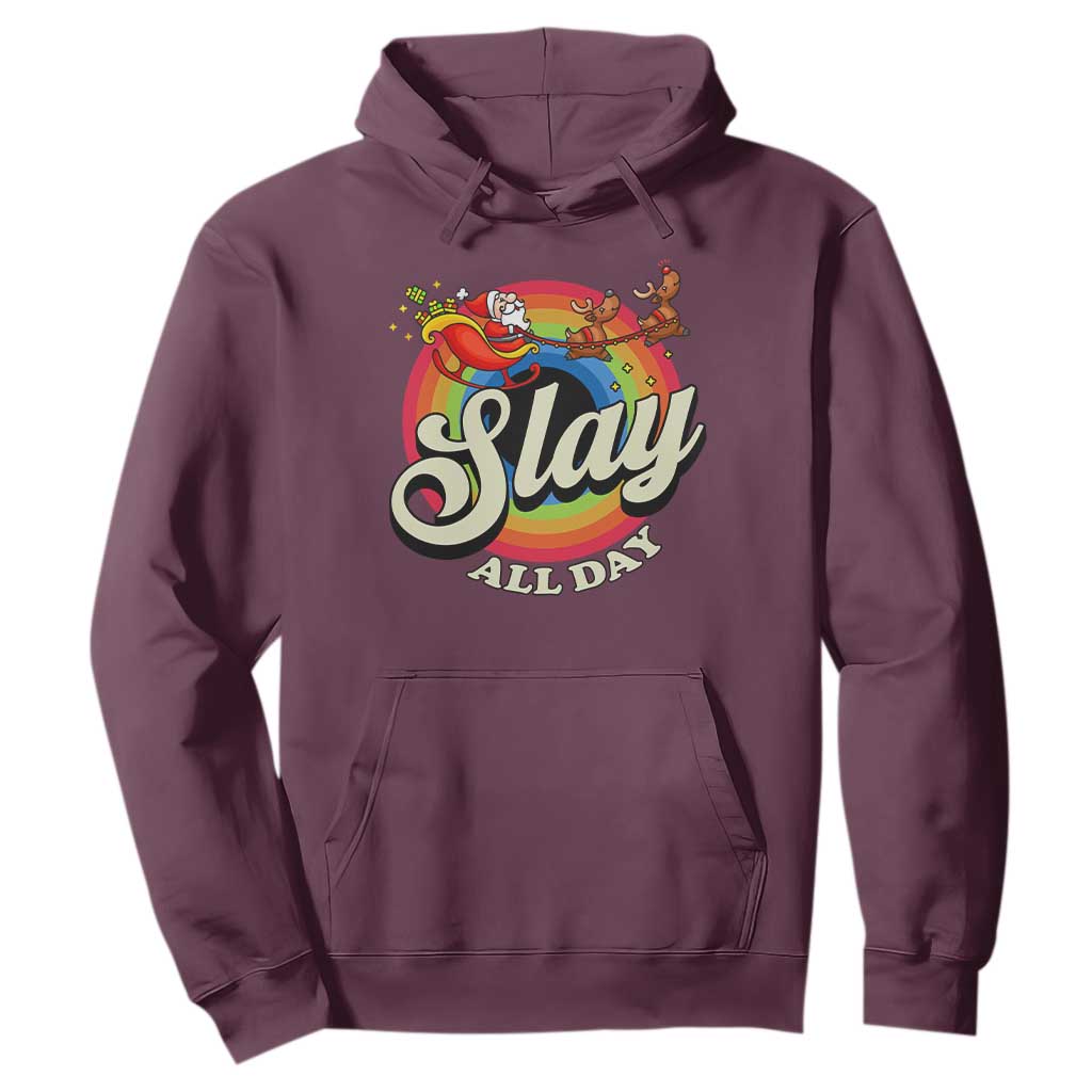 Funny Christmas LGBT Hoodie Slay All Day Sleigh Rainbow TS09 Maroon Print Your Wear