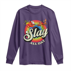 Funny Christmas LGBT Long Sleeve Shirt Slay All Day Sleigh Rainbow TS09 Purple Print Your Wear