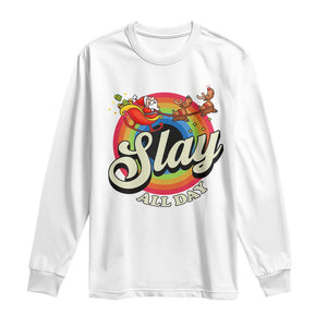 Funny Christmas LGBT Long Sleeve Shirt Slay All Day Sleigh Rainbow TS09 White Print Your Wear