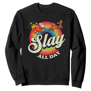 Funny Christmas LGBT Sweatshirt Slay All Day Sleigh Rainbow TS09 Black Print Your Wear