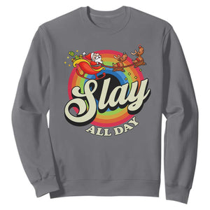 Funny Christmas LGBT Sweatshirt Slay All Day Sleigh Rainbow TS09 Charcoal Print Your Wear