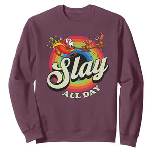 Funny Christmas LGBT Sweatshirt Slay All Day Sleigh Rainbow TS09 Maroon Print Your Wear