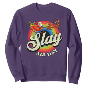 Funny Christmas LGBT Sweatshirt Slay All Day Sleigh Rainbow TS09 Purple Print Your Wear