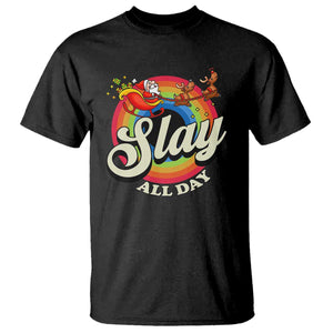 Funny Christmas LGBT T Shirt Slay All Day Sleigh Rainbow TS09 Black Print Your Wear