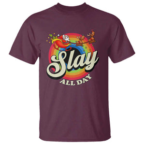 Funny Christmas LGBT T Shirt Slay All Day Sleigh Rainbow TS09 Maroon Print Your Wear