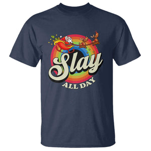 Funny Christmas LGBT T Shirt Slay All Day Sleigh Rainbow TS09 Navy Print Your Wear