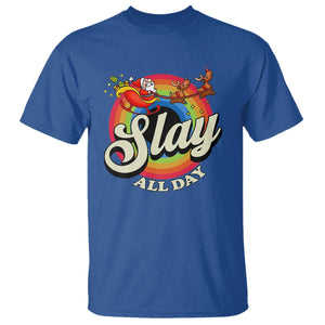 Funny Christmas LGBT T Shirt Slay All Day Sleigh Rainbow TS09 Royal Blue Print Your Wear