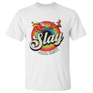 Funny Christmas LGBT T Shirt Slay All Day Sleigh Rainbow TS09 White Print Your Wear