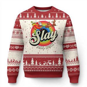 Funny Xmas LGBT Ugly Christmas Sweater Slay All Day Sleigh Rainbow TS09 Red Print Your Wear