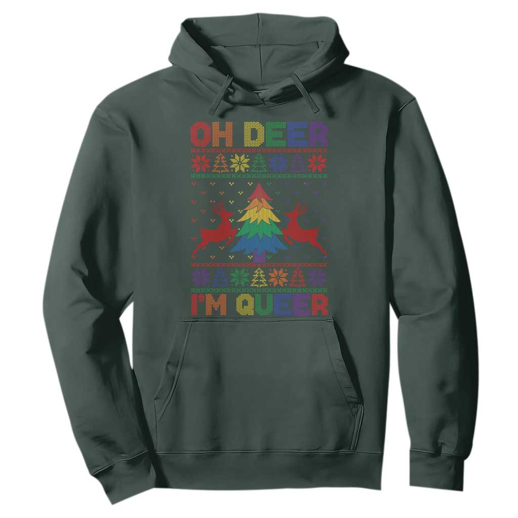 Funny Christmas LGBT Hoodie Oh Deer Im Queer TS09 Dark Forest Green Print Your Wear