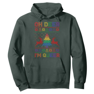 Funny Christmas LGBT Hoodie Oh Deer Im Queer TS09 Dark Forest Green Print Your Wear