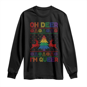 Funny Christmas LGBT Long Sleeve Shirt Oh Deer Im Queer TS09 Black Print Your Wear