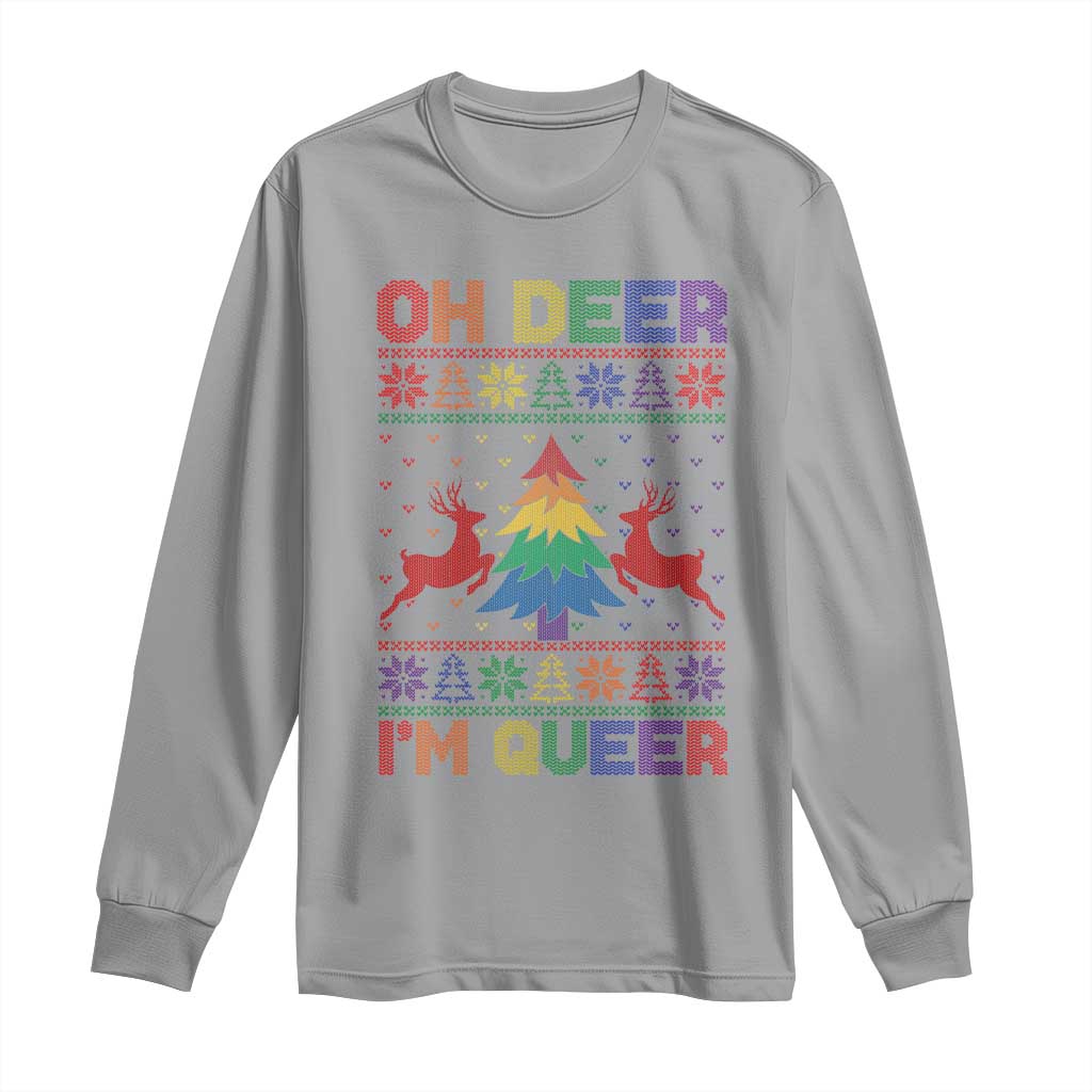 Funny Christmas LGBT Long Sleeve Shirt Oh Deer Im Queer TS09 Sport Gray Print Your Wear