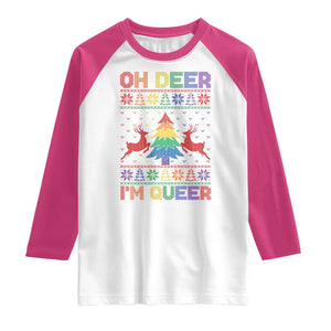 Funny Christmas LGBT Raglan Shirt Oh Deer Im Queer TS09 White Heliconia Print Your Wear