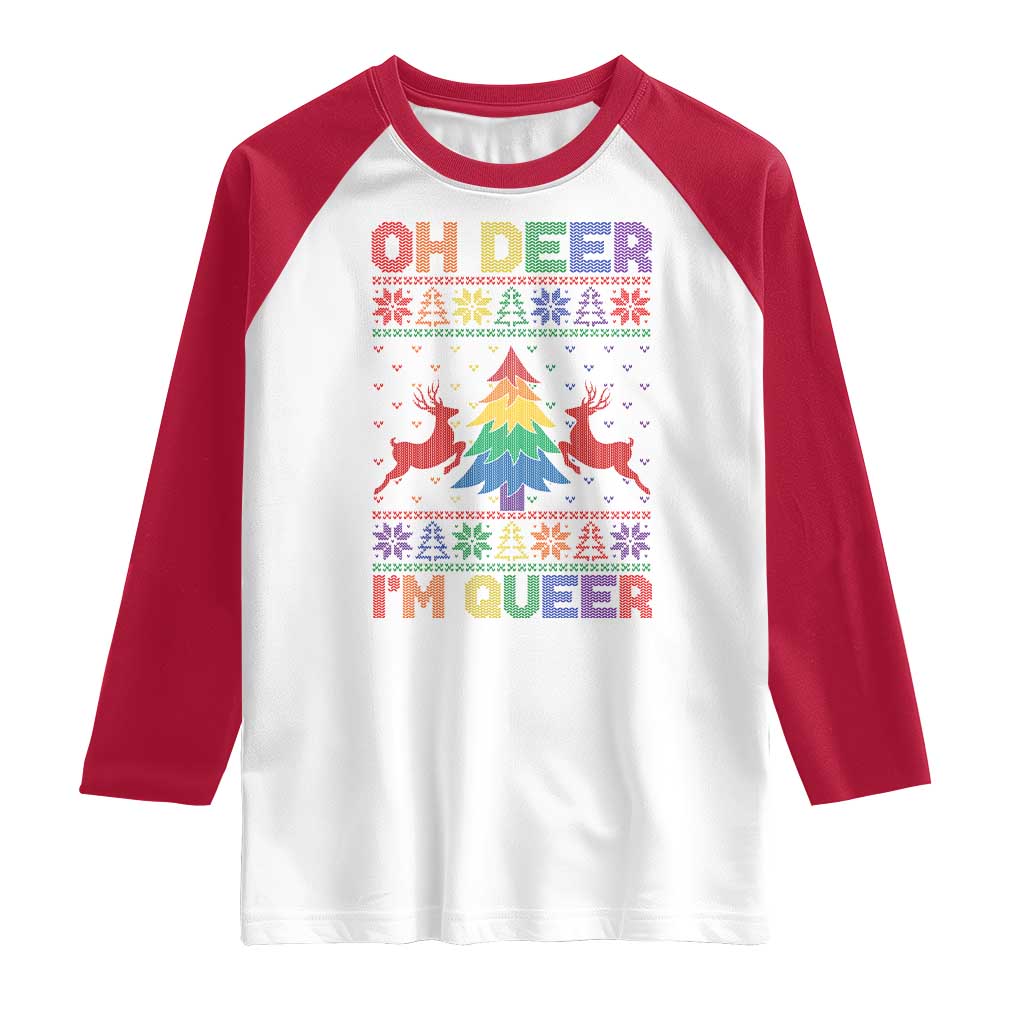 Funny Christmas LGBT Raglan Shirt Oh Deer Im Queer TS09 White Red Print Your Wear