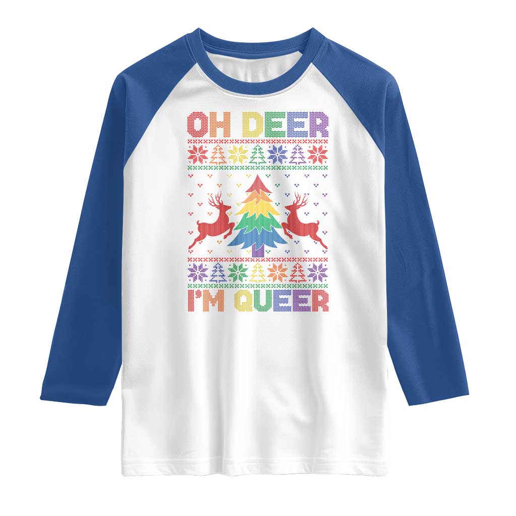 Funny Christmas LGBT Raglan Shirt Oh Deer Im Queer TS09 White Royal Print Your Wear