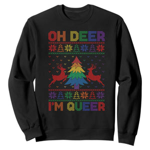 Funny Christmas LGBT Sweatshirt Oh Deer Im Queer TS09 Black Print Your Wear