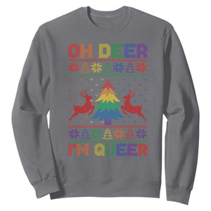 Funny Christmas LGBT Sweatshirt Oh Deer Im Queer TS09 Charcoal Print Your Wear