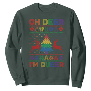 Funny Christmas LGBT Sweatshirt Oh Deer Im Queer TS09 Dark Forest Green Print Your Wear