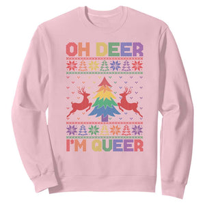 Funny Christmas LGBT Sweatshirt Oh Deer Im Queer TS09 Light Pink Print Your Wear