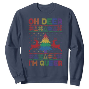 Funny Christmas LGBT Sweatshirt Oh Deer Im Queer TS09 Navy Print Your Wear