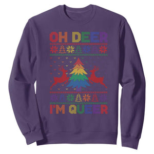 Funny Christmas LGBT Sweatshirt Oh Deer Im Queer TS09 Purple Print Your Wear