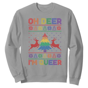 Funny Christmas LGBT Sweatshirt Oh Deer Im Queer TS09 Sport Gray Print Your Wear